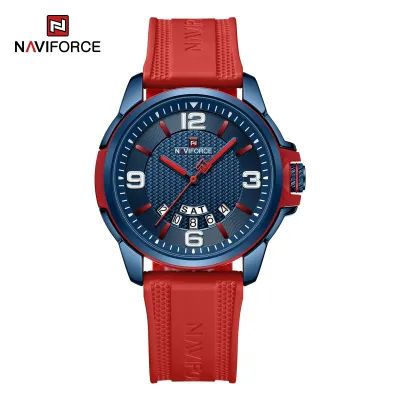 NAVIFORCE 9215 Men Wristwatch Top Brand Luxury Waterproof Calendar Watch Rubber Original Sport Military Army Quartz Male Clock - Red Blue